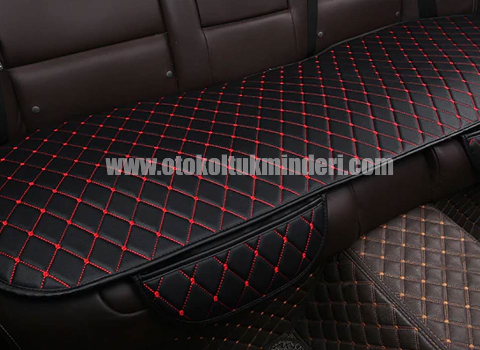 Nissan oto koltuk minderi deri lüks - Nissan minder 3lü Serme – Siyah Kırmızı Deri Cepli