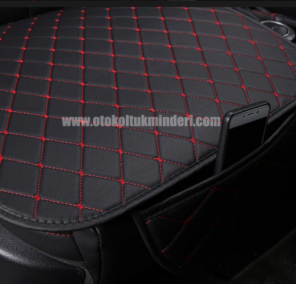 Suzuki oto koltuk minderi deri 600x577 - Suzuki minder 3lü Serme – Siyah Kırmızı Deri Cepli